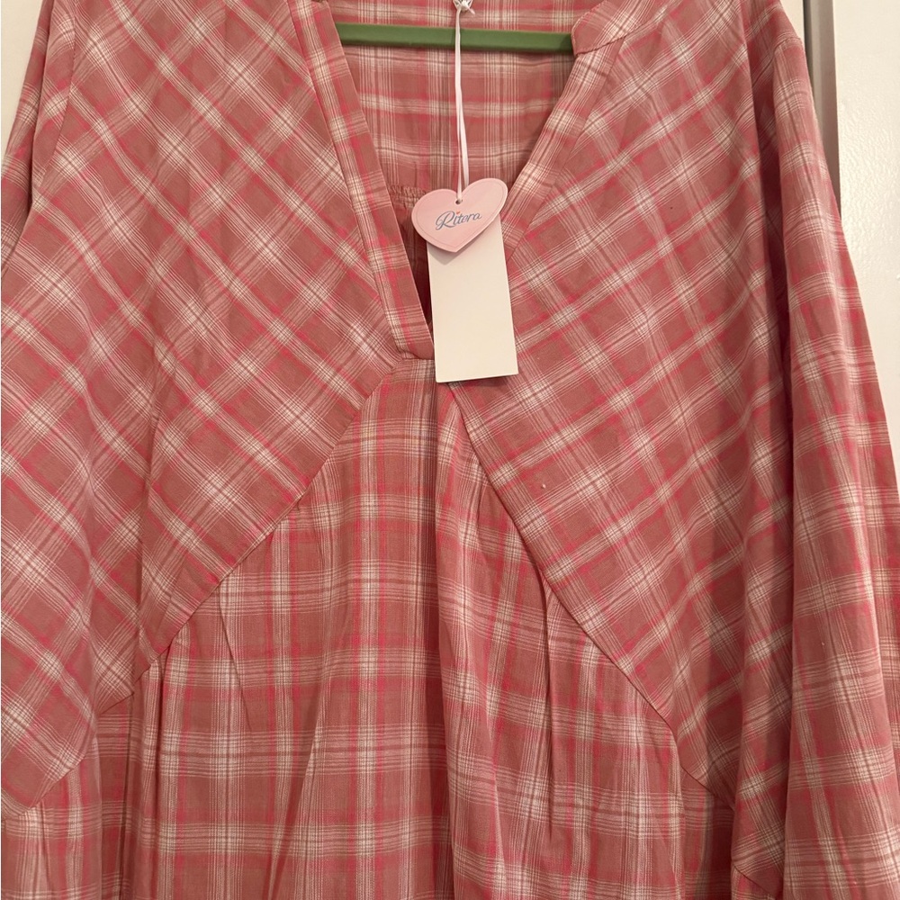 Pink Plaid Ruffle Hem Tunic Dress - Picture 4 of 5